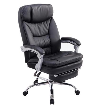 Poltrona ufficio AUSTIN PELLE, Comoda imbottitura, Fino a 160kg, con Poggiapiedi, in Pelle Nera