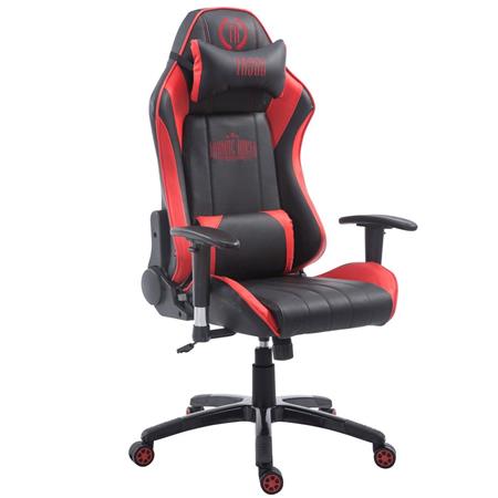 Sedia Gaming TURBO, Cuscino Lombare e Cervicale, XXL, in Pelle, Nero/Rosso