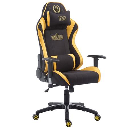 Sedia Gaming TURBO TESSUTO, Cuscino Lombare e Cervicale, XXL, colore Nero/Giallo