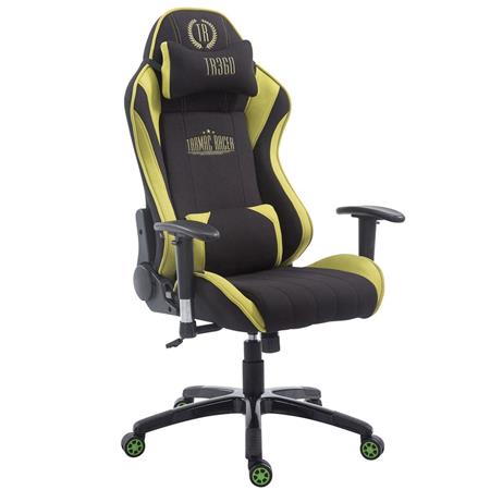 Sedia Gaming TURBO TESSUTO, Cuscino Lombare e Cervicale, XXL, colore Nero/Verde