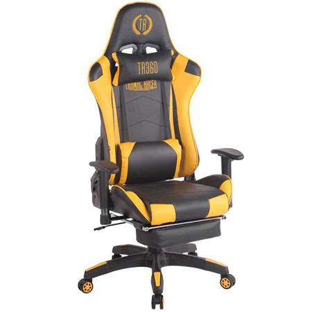 Sedia Gaming TURBO con Poggiapiedi, Cuscino Lombare e Cervicale, in Pelle, Nero/Giallo