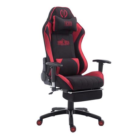 Sedia Gaming TURBO TESSUTO con Poggiapiedi, Reclinabile, con Cuscini, Nero/Rosso