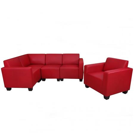 Set divano 4+1 modello LYON, Design Moderno e Comfort, in Pelle colore Rosso