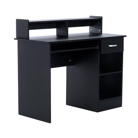 Scrivania per Computer ADEN, in Legno, Con Ripiano per Tastiera e Stampante, Color Nero