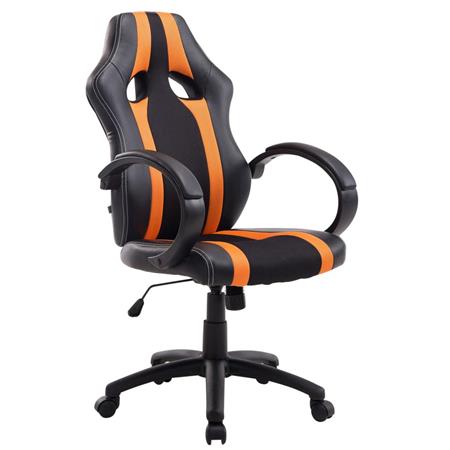Sedia Gaming per ufficio WIND BASE, con Ampio Schienale, Design esclusivo, in Pelle, colore Nero/Arancione
