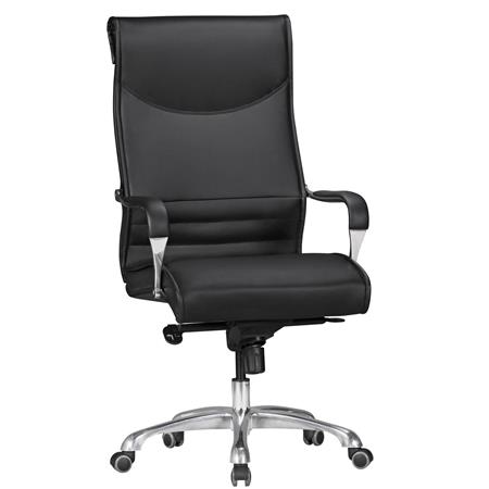 Elegante sedia da ufficio OLFEN, Resistente Base in Alluminio, in Pelle color Nero