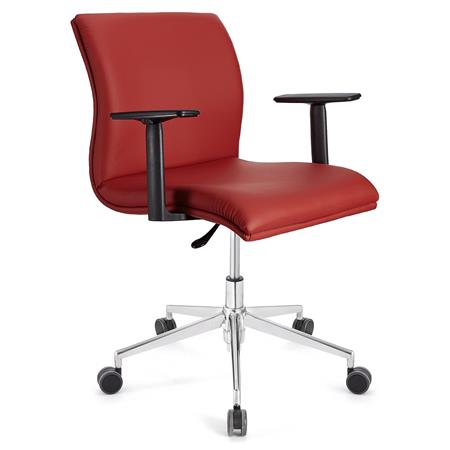  Sedia da ufficio SIENA BASE PRO PELLE, Braccioli Regolabili, Struttura Metallica, in Rosso