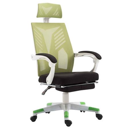 Sedia Gaming NEON WHITE, Ergonomica, Poggiapiedi Estensibile, in Rete Traspirante, Nero e Verde