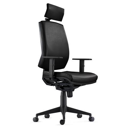 Sedia Ergonomica OLIVER, con Poggiatesta Integrato, in Pelle color Nero