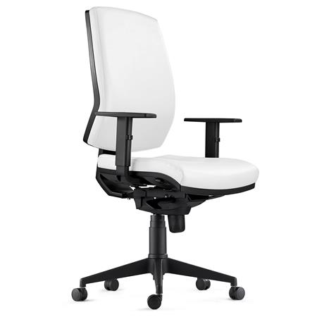 Sedia Ergonomica OLIVER, in Vera Pelle color Bianco, con Braccioli Regolabili 