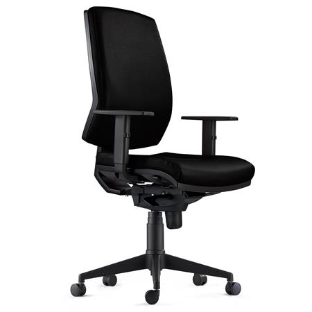 Sedia Ergonomica OLIVER, in Vera Pelle color Nero, con Braccioli Regolabili 