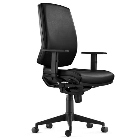 Sedia Ergonomica OLIVER, in Pelle color Nero, con Braccioli Regolabili e Soffice Imbottitura