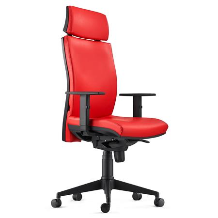 Sedia Ergonomica MARVEL, in Pelle colore Rosso con Poggiatesta e Sostegno lombare