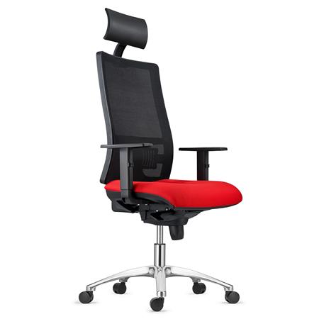 Sedia Ergonomica MARSA, Base in Metallo, Poggiatesta, Braccioli Regolabili, Supporto Lombare, in Rosso