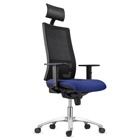 Sedia Ergonomica MARSA, Base in Metallo, Poggiatesta, Braccioli Regolabili, Supporto Lombare, in Blu Scuro