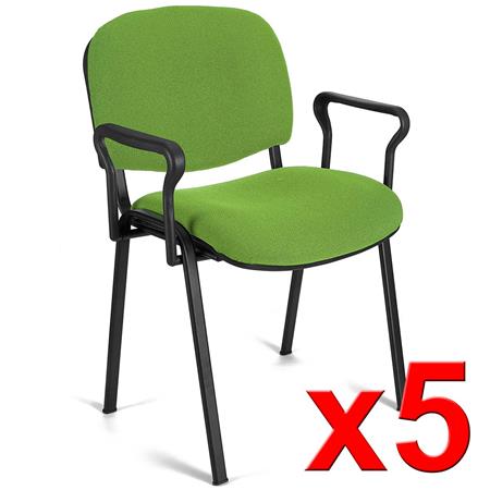 Lotto da 5 sedie per Sala Attesa MOBY BASE CON BRACCIOLI, Pratica e Impilabile, Verde Lime e Gambe Nere