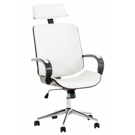 Sedia da ufficio JUTTA, Struttura Scura, Elegante design, Legno e Pelle, Bianco