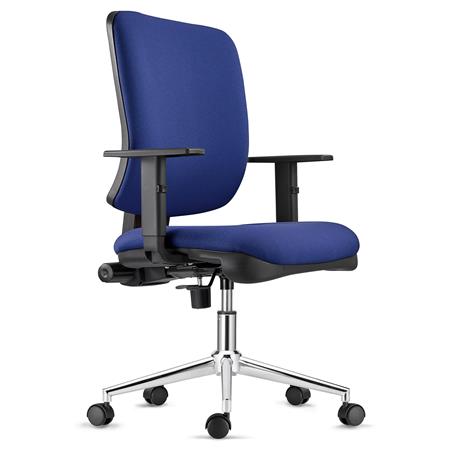 DEMO# Sedia Ergonomica DIEGO, Base Metallica, in Tessuto Blu Scuro, Spessa Imbottitura 