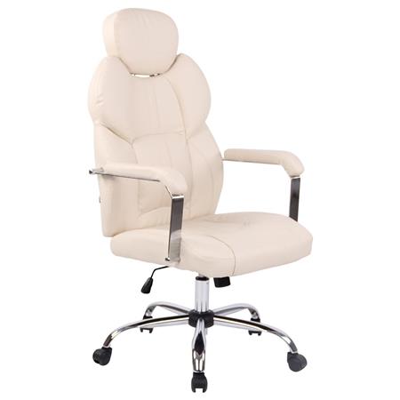 Poltrona da Ufficio CARMELO, Design Moderno, Poggiatesta Regolabile, Pelle Crema