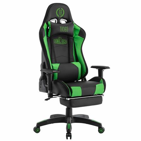 Sedia Gaming TURBO LED con Poggiapiedi, Cuscino Lombare e Cervicale, Pelle Nera / Verde