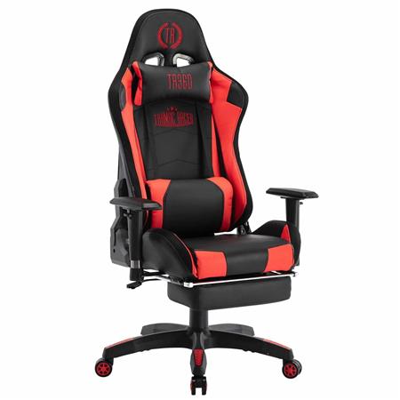 Sedia Gaming TURBO LED con Poggiapiedi, Cuscino Lombare e Cervicale, Pelle Nera / Rossa