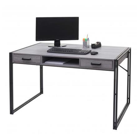 Scrivania da ufficio OLAF, Stile Industrial, 121x70cm, Legno e Metallo, in Grigio Chiaro