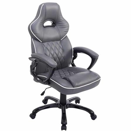 Sedia Gaming LEROY, XXL, Imbottita e Molto Robusta, Pelle, Grigio