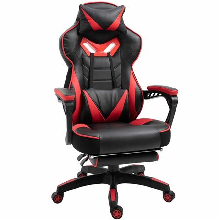 Poltrona Gaming TRONE, Reclinabile, XXL, con Poggiapiedi, in Pelle Nero/Rosso