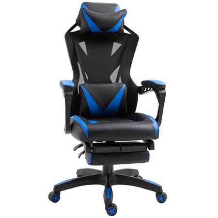 Poltrona Gaming BLUR, Cuscini Rimovibili e Poggiapiedi, in Pelle Nero/Blu