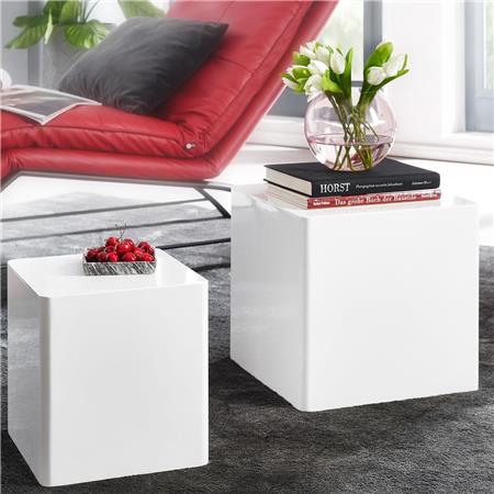 Set di 2 Tavolini TOLEDO, Ad Incastro, In legno colore Bianco Lucido